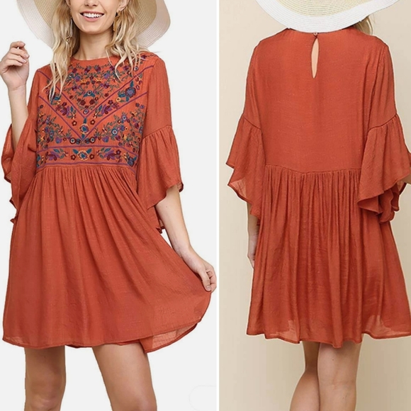 Umgee Dresses & Skirts - UMGEE Boho Bliss Embroidered Swing Dress Sz S